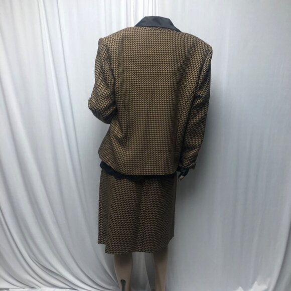 Sag Harbor Two Piece Suit Womens Size 16 Black Brown Open Front Jacket Skirt - Picture 5 of 10